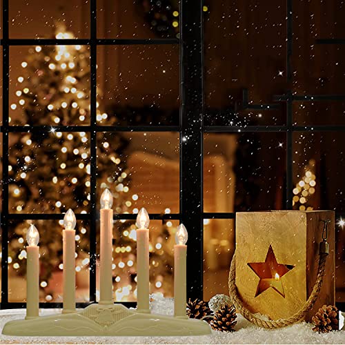 Clear 5 Light Electric Window Candle Lamp - Christmas Holiday Decor - Ivory Base