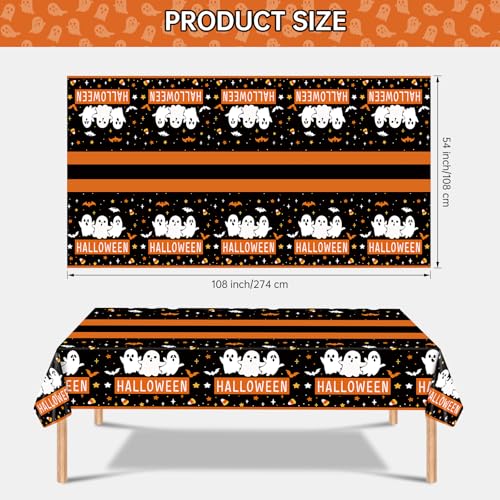Halloween Ghost Tablecloth Set - Disposable Plastic Black Orange Bat Party Cover, 54 x 108 Inches - Variation of THIS listing