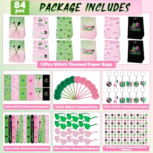 Party Favor Set 84pcs Witch Theme Celebration Supplies with Notepads Pens Sunglasses
