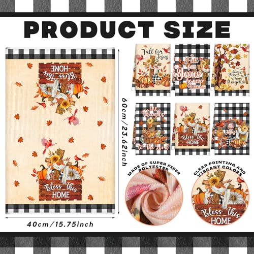 Fall Kitchen Towels Set - Pumpkin Maple Design, Microfiber Dish Towels, 6 Pack