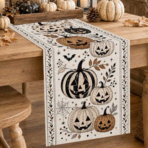 Rustic Pumpkin Halloween Table Runner - 13x72 Inches for Party & Dining