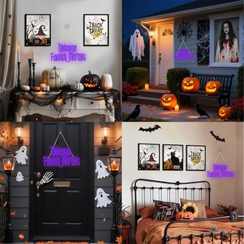 Purple Welcome Foolish Mortals Neon Sign - Haunted Mansion Dimmable LED Wall Decor