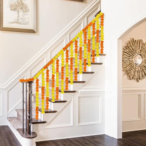 Artificial Marigold Flower Garland 6 Pack - 5 Feet Yellow & Orange for Wedding Diwali Pooja Decor