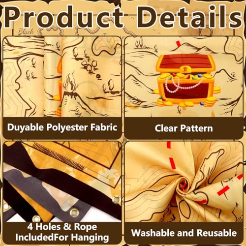 Pirate Backdrop Decorations - Treasure Map Photo Booth Background for Parties