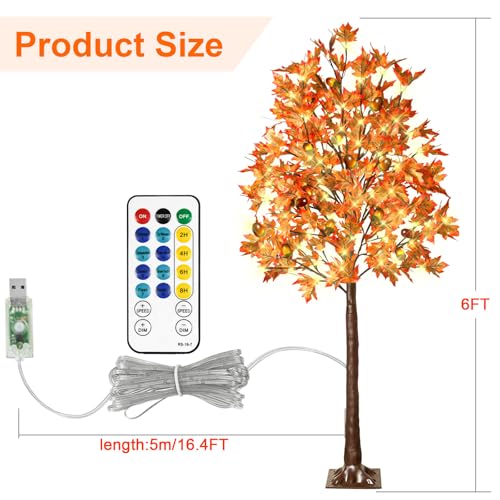 2 Pack 6FT Lighted Maple Tree with 130 LED Lights & Autumn Decor - Remote