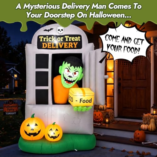 7FT Halloween Inflatable Zombie Delivery Man Outdoor Yard Decor with Lights