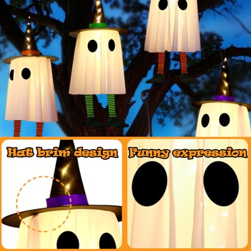 Halloween Ghost Decorations Lights Set of 3 Hanging Witch Hat Light Decor - Variation: Ghosts