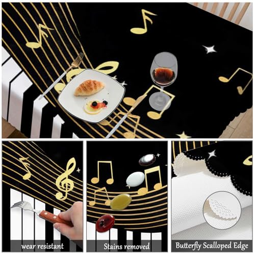 Music Notes Tablecloth 52x70 Inch Rectangular Black Piano Musical Decor Variation of Music Notes