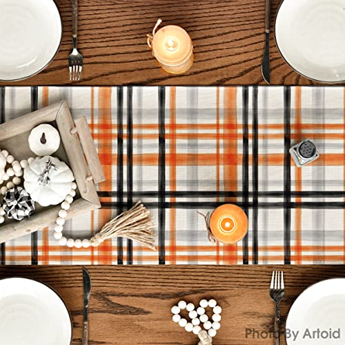 Artoid Mode Plaid Fall Table Runner 13x120 Inch - Orange & Black Variation