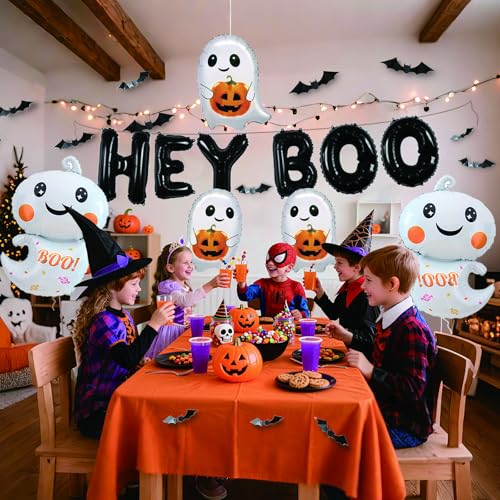 Halloween Balloon Set Hey Boo - 23Pcs Ghost Bat Foil Balloons Party Decorations