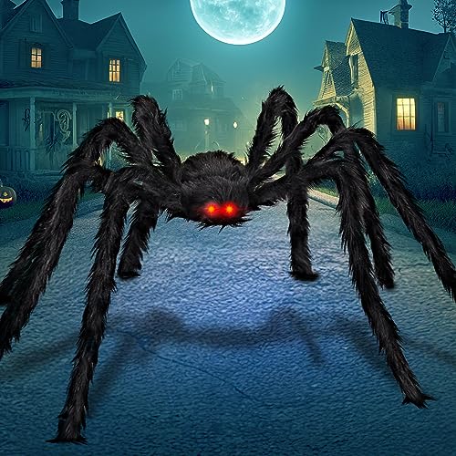 Giant 6.5ft Halloween Spider Decoration with LED Eyes - Outdoor & Indoor Horror Prop