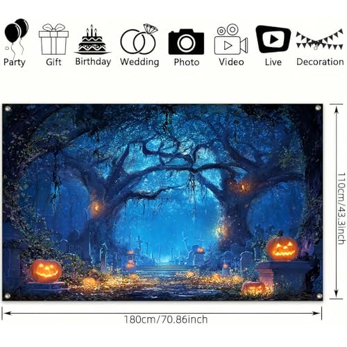 Halloween Backdrop Haunted Forest Graveyard Banner - 71x43 Inch - Variation of Halloween Decor#3