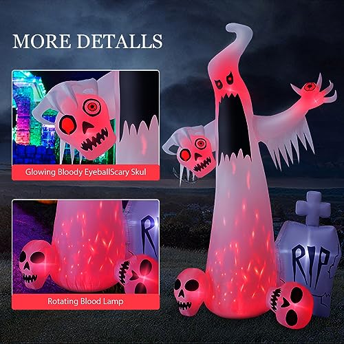 12 FT Halloween Ghost Inflatable Outdoor Decoration with Skulls - Spooky Yard Decor