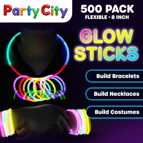 500 8-Inch Neon Glow Sticks Bulk Party Pack with Connectors for Kids & Adults - Bright Neon Party Supplies