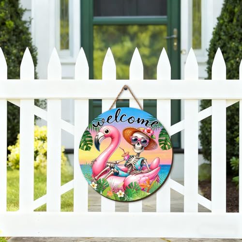 Summerween Wooden Wreath for Front Door Halloween Summer Decor 12x12 Inches