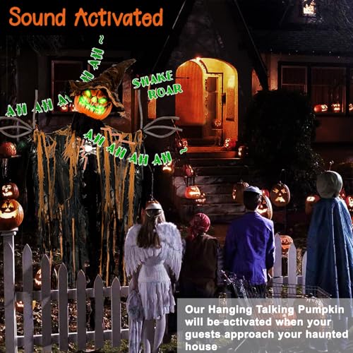83-Inch Animatronic Pumpkin Man with Light-Up Eyes, Creepy Sounds, Motion - Standing Pumpkin Halloween Decor