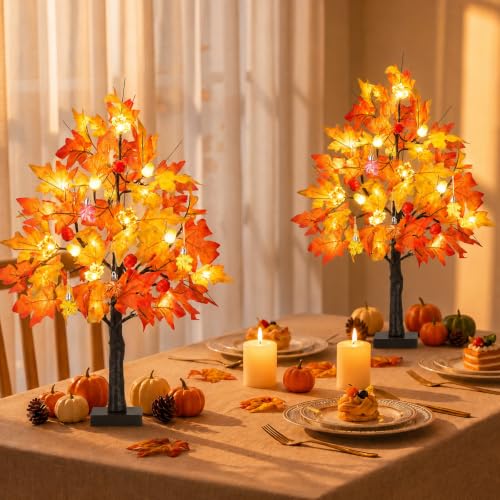 Orange 2 Pack 24in Lighted Maple Trees with LEDs & Timer - Fall Halloween Decor