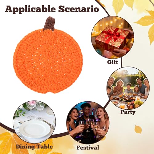 Fall Pumpkin Crochet Coasters Set of 4 - Autumn Harvest Holiday Decor
