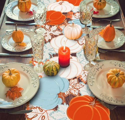 Simhomsen Embroidered Pumpkin Table Runner 14x69 Inches for Fall Thanksgiving Autumn Home Decor