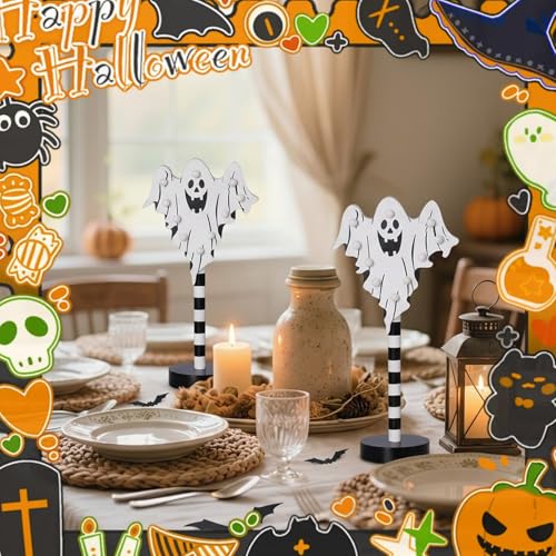Halloween Wooden Night Light - Ghost Festive Table Lamp for Bedroom & Living Room