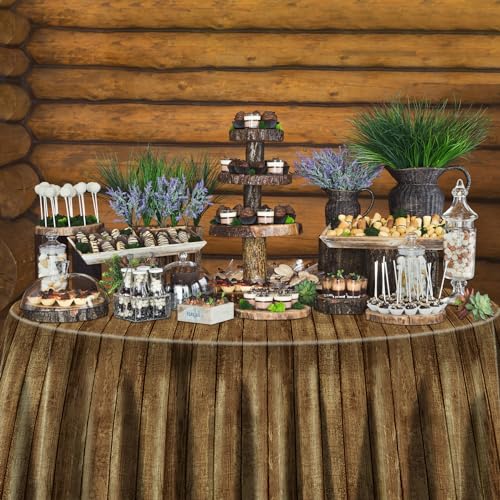 9 Pcs Wooden Grain Round Tablecloths - Western Cowboy Party Decor - 84x84in - Variation 9