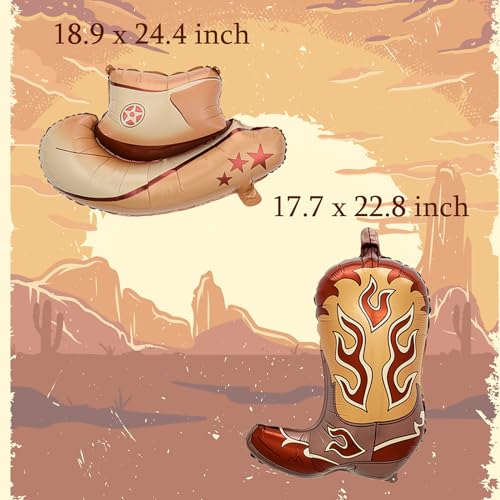 Western Cowboy Party Balloons - Cowboy Boot & Hat Foil Balloons, Cowboy Variation