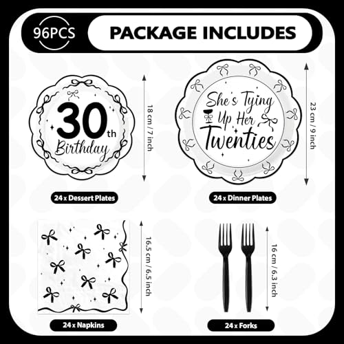 Black Bow 30th Birthday Party Decorations Set Serves 24 - Black and White Variation