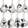 Halloween Ghost Cat Wooden Hanging Ornaments - 24 Pack, Spooky Home Decor