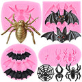 Halloween Spider Web & Bat Silicone Mold Set - Style E, 4-Piece Cake Decorating Molds