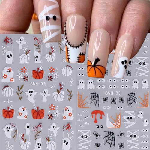 Halloween Ghosts Nail Stickers 4PCS - Cute Skull Spider Pumpkins Style01