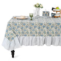 Asparagus Green Block Print Ruffle Tablecloth - 70 x 108 Inch Rectangular