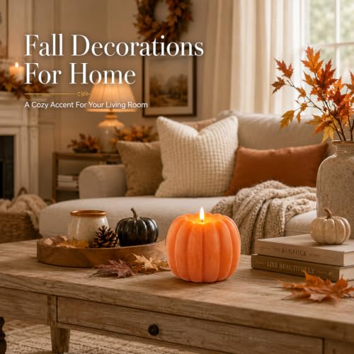Lezonic Orange Flameless Pumpkin Candle for Fall Decorations, Thanksgiving Decor