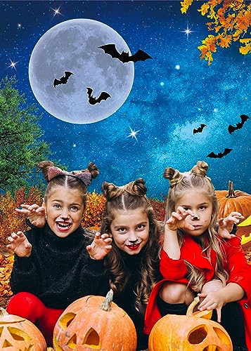 Halloween Photography Backdrop 8x10FT Moonlight Pumpkin Fallen Leaves for Kids and Baby Portraits - Folded, Vinyl