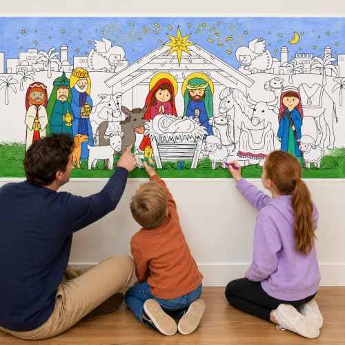 Jesus Nativity Scene Coloring Poster & Tablecloth - Christmas Holiday Decor