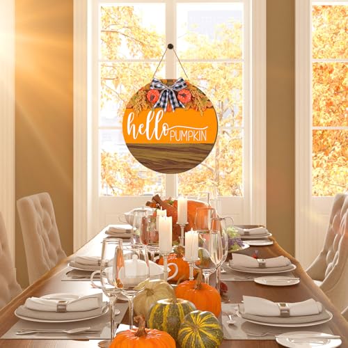 Fall Pumpkin Door Sign - Autumn Wreath Decor for Front Porch