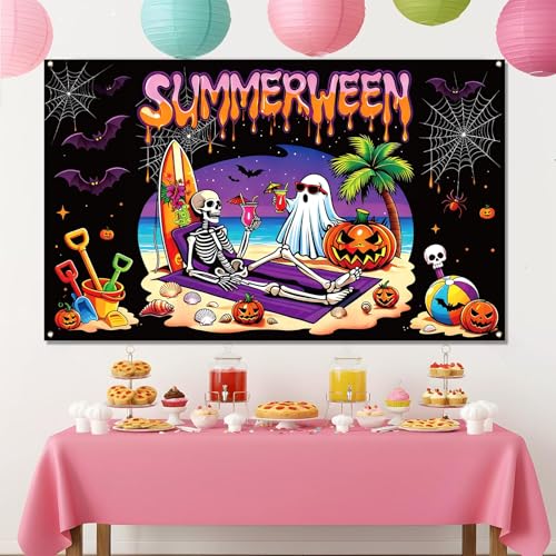 Summerween Photo Booth Backdrop Tropical Gothic Halloween Wall Decor 3.6x5.9ft