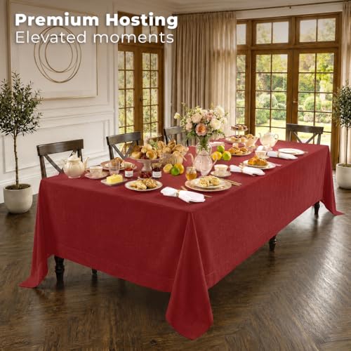 Rectangular Red Linen Tablecloth 60 x 120 Inch - Pure European Flax, Machine Washable