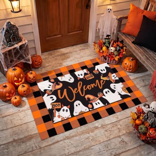 Halloween Ghost Welcome Door Mat - Outdoor Rug for Front Porch - Variation: Ghost