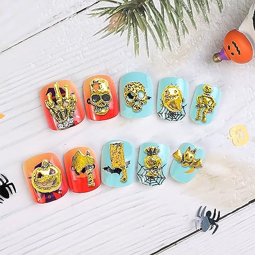 Halloween Nail Charms Kit 100pcs Gold Alloy Skull Ghost Bat Pumpkin - Variation KIT2