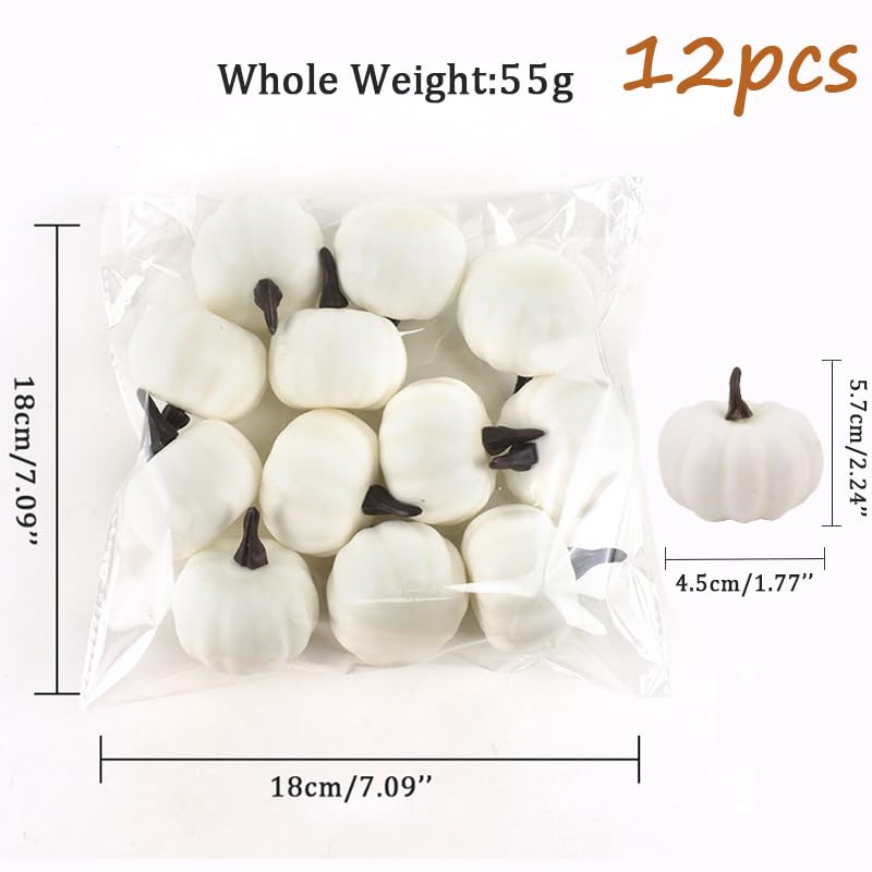 Artificial White Foam Pumpkin Set for Halloween & Fall Decor - 12 Pack