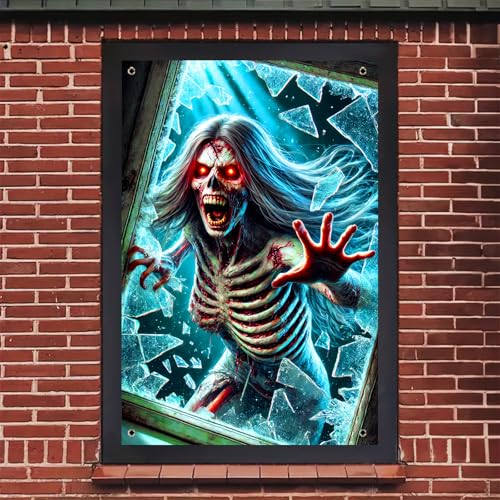 Halloween Red Eyed Skeleton Window Cover 31x47 Inch Polyester Decor