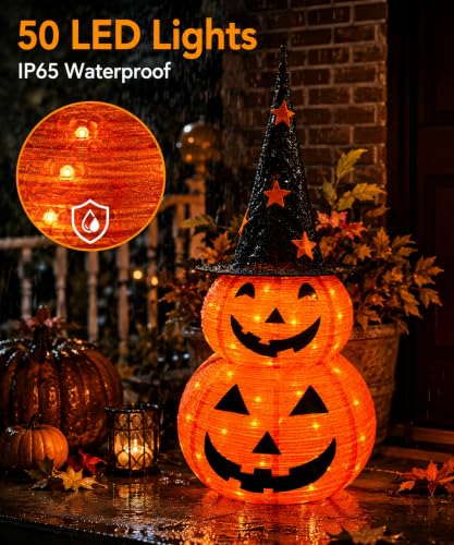 3FT Prelit Halloween Pumpkin Light with 50 LEDs, Waterproof Outdoor Decor