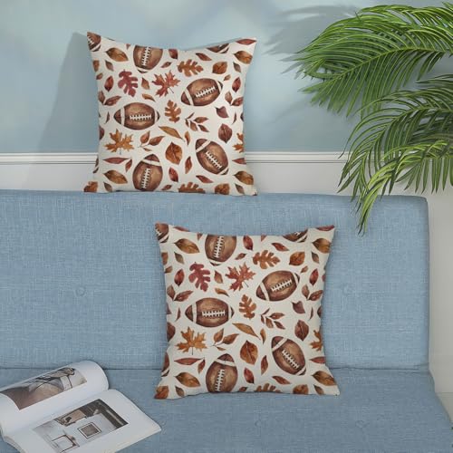 Football Maple Leaf Fall Pillow Covers 24x24 Set of 2 - Autumn Thanksgiving Outdoor Decor