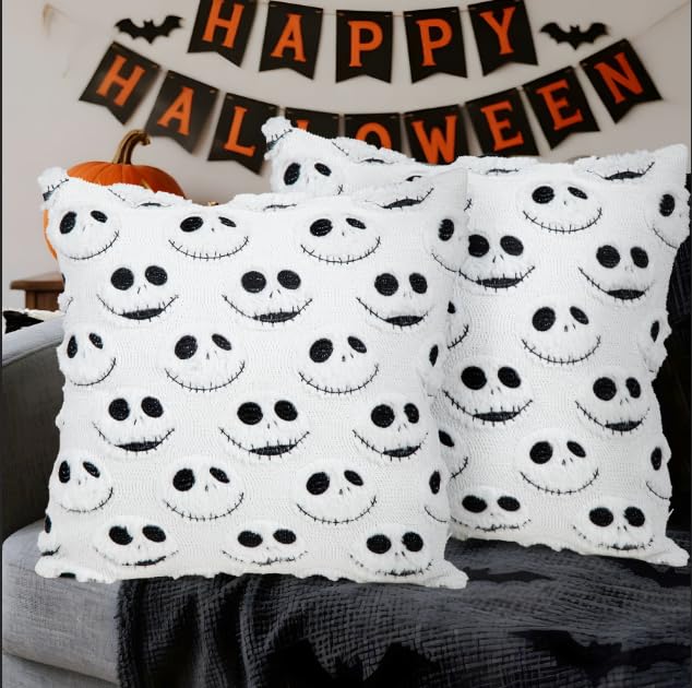 Halloween Pillow Covers 18x18 Inch Set of 2 - White Nightmare Be Christmas Decor