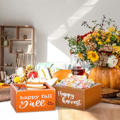 Fall Candy Dish Set - Mini Wooden Thanksgiving Candy Bowls Orange & Gold