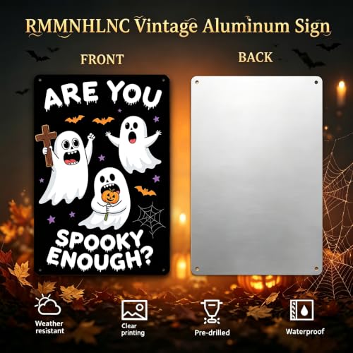 Are You Spooky Enough? Halloween Ghost Metal Sign - 8x12 Inch Wall Decor