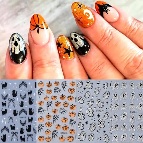 Halloween Nail Stickers Set - Ghost, Pumpkin, Bat & Cat Designs - Halloween02