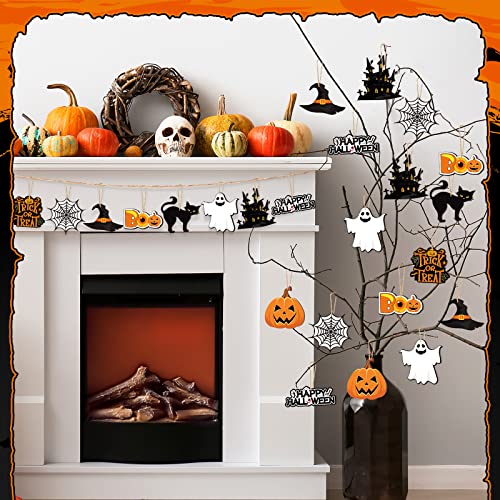 Halloween Tree Ornaments Set - Pumpkin Variant, Wooden Hanging Decorations for Party & DIY Crafts