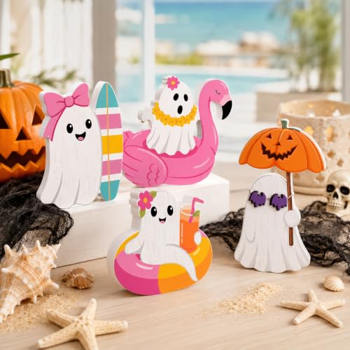 Pink Halloween Ghost Wooden Signs Set - Ghost Variation for Tiered Tray Decor