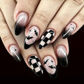 Halloween Press On Nails Black French Tip - Medium Almond Style-35
